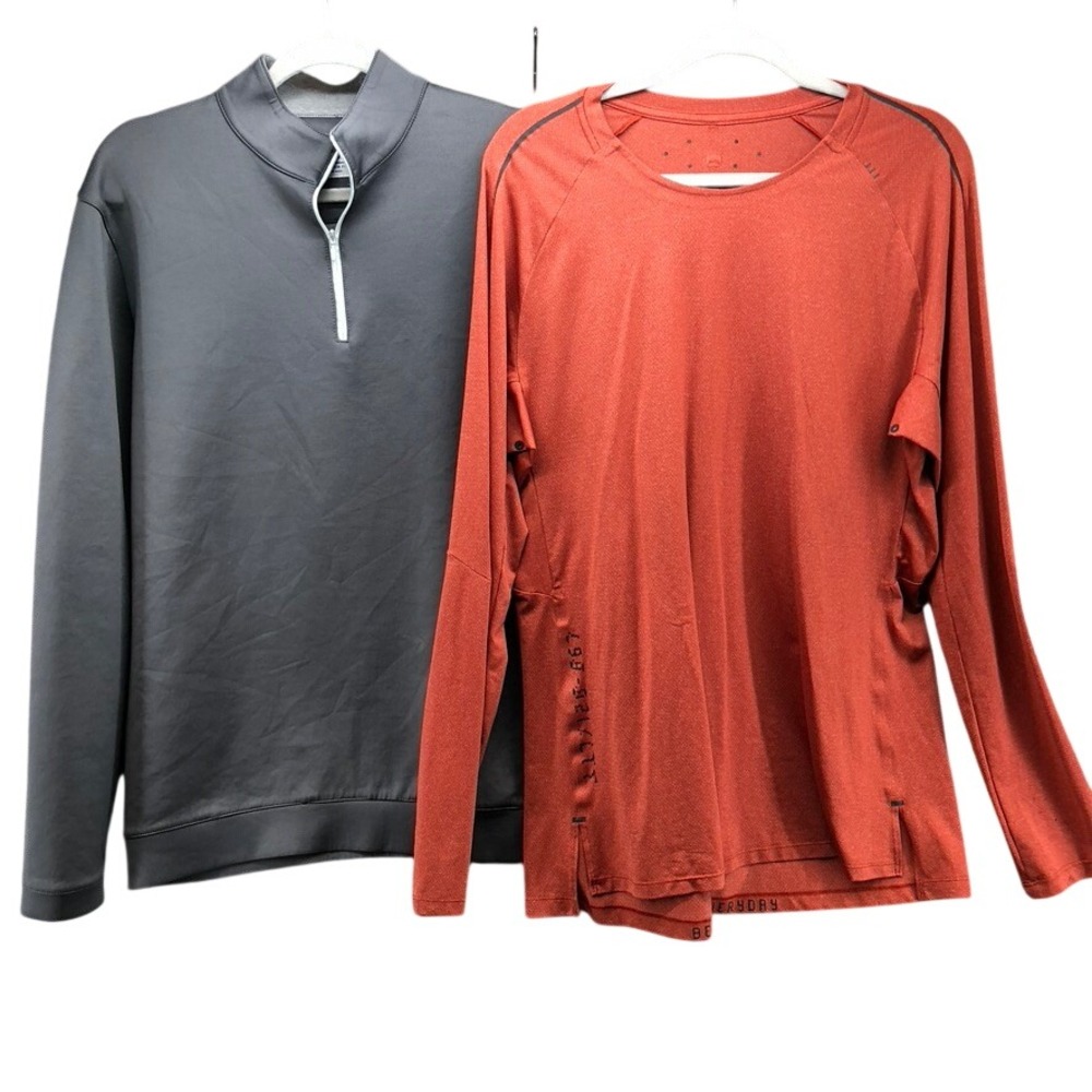 Mizzen+Main Lululemon Pullover Shirt Mens Large Gray Orange Performance Bundle